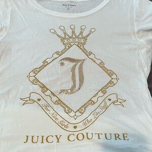 Juicy Couture white t-shirt with gold embellishments. Women’s size XL.